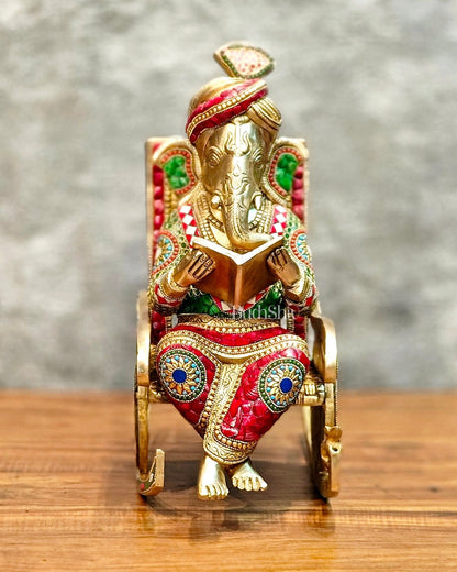 Brass Ganesha on Rocking Chair 17"