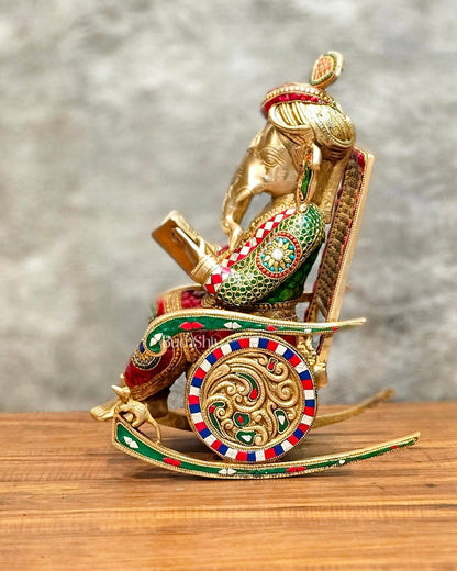 Brass Ganesha on Rocking Chair 17"