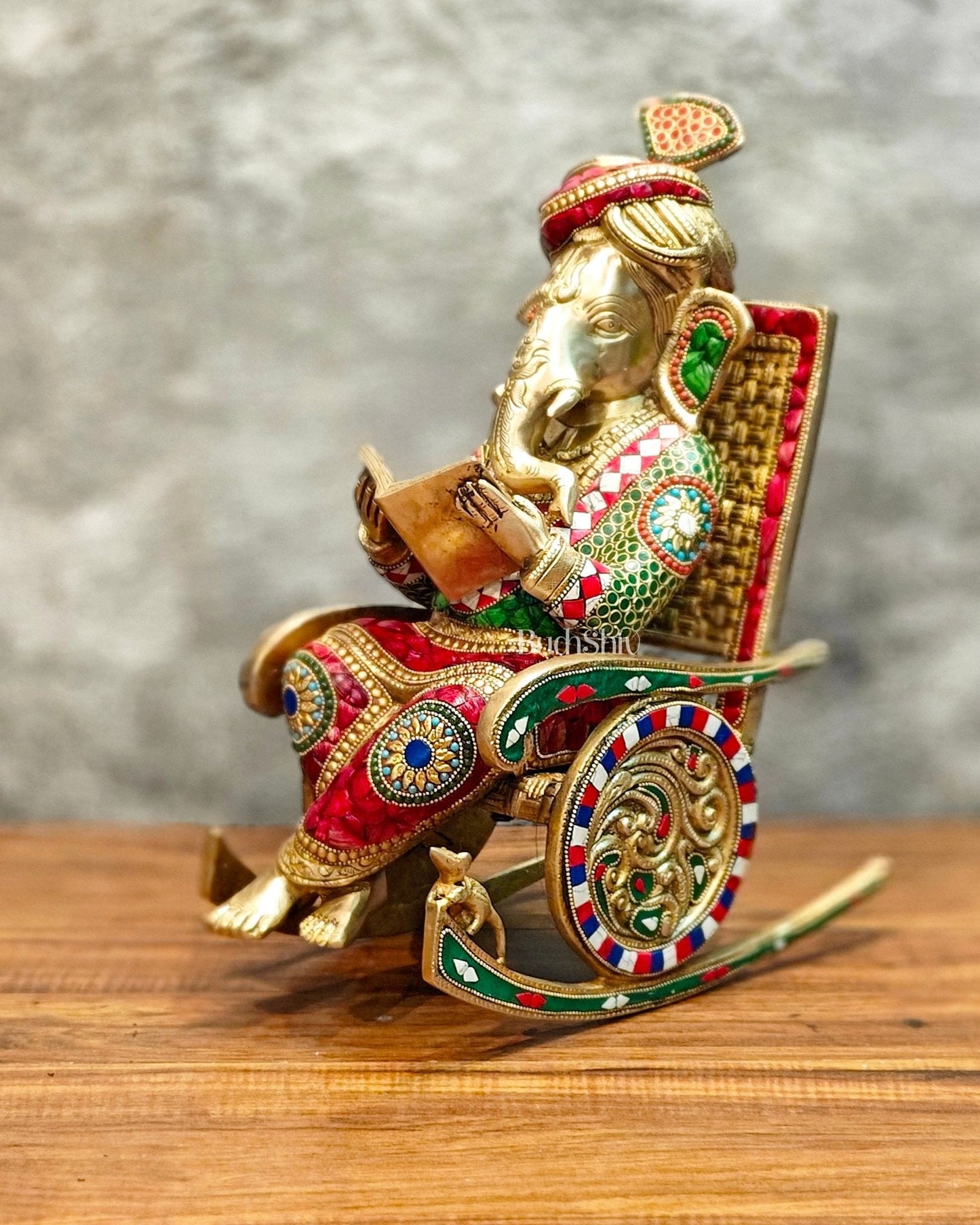 Brass Ganesha on Rocking Chair 17"