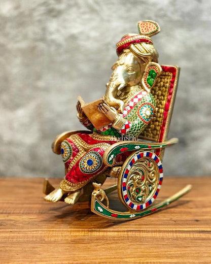 Brass Ganesha on Rocking Chair 17"