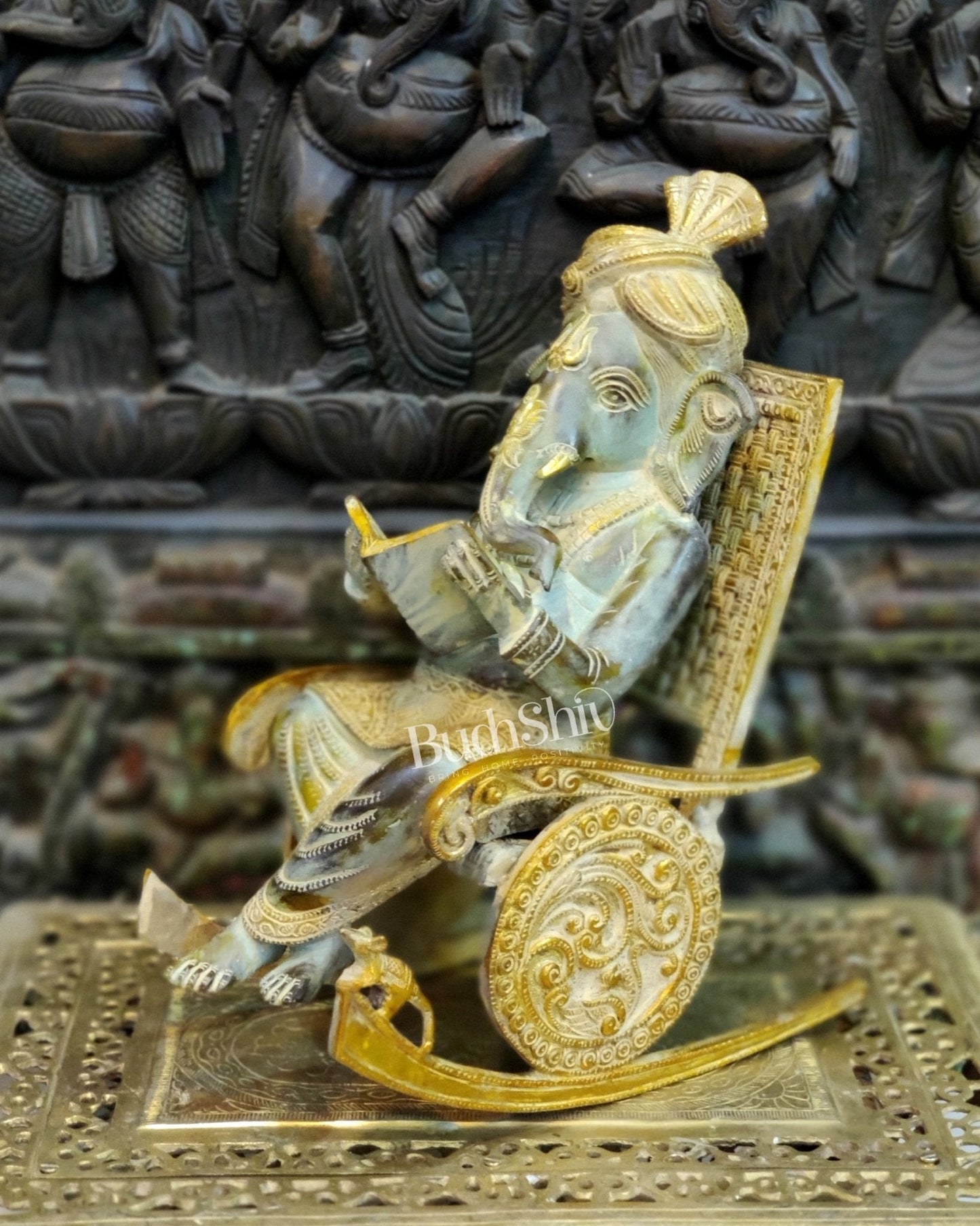 Brass Ganesha on Rocking Chair 17"