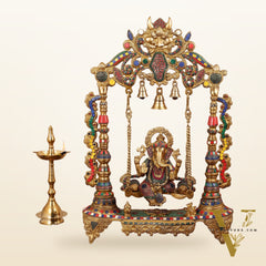 Brass Ganesha on swing large idol