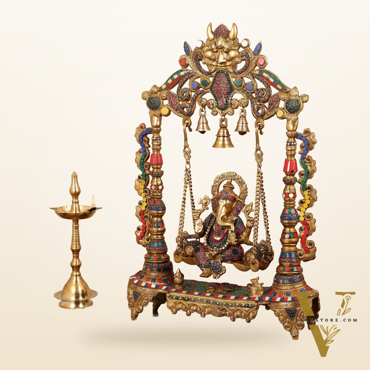 Brass Ganesha on swing large idol