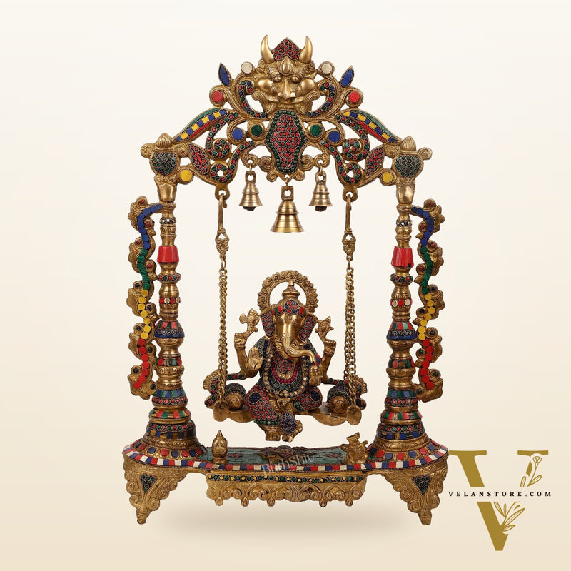 Brass Ganesha on swing large idol