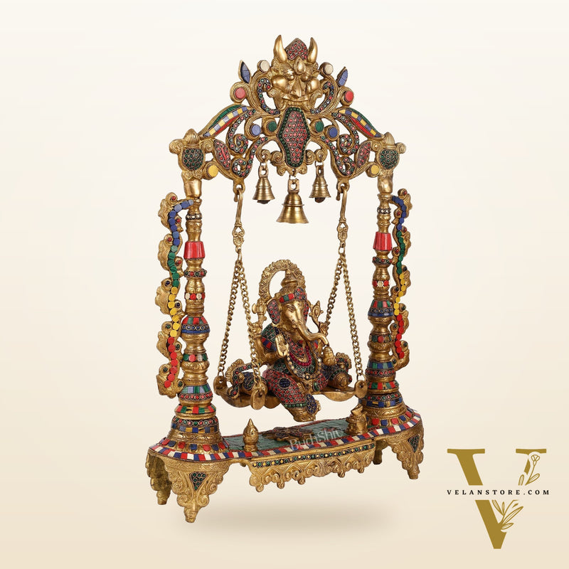 Brass Ganesha on swing large idol