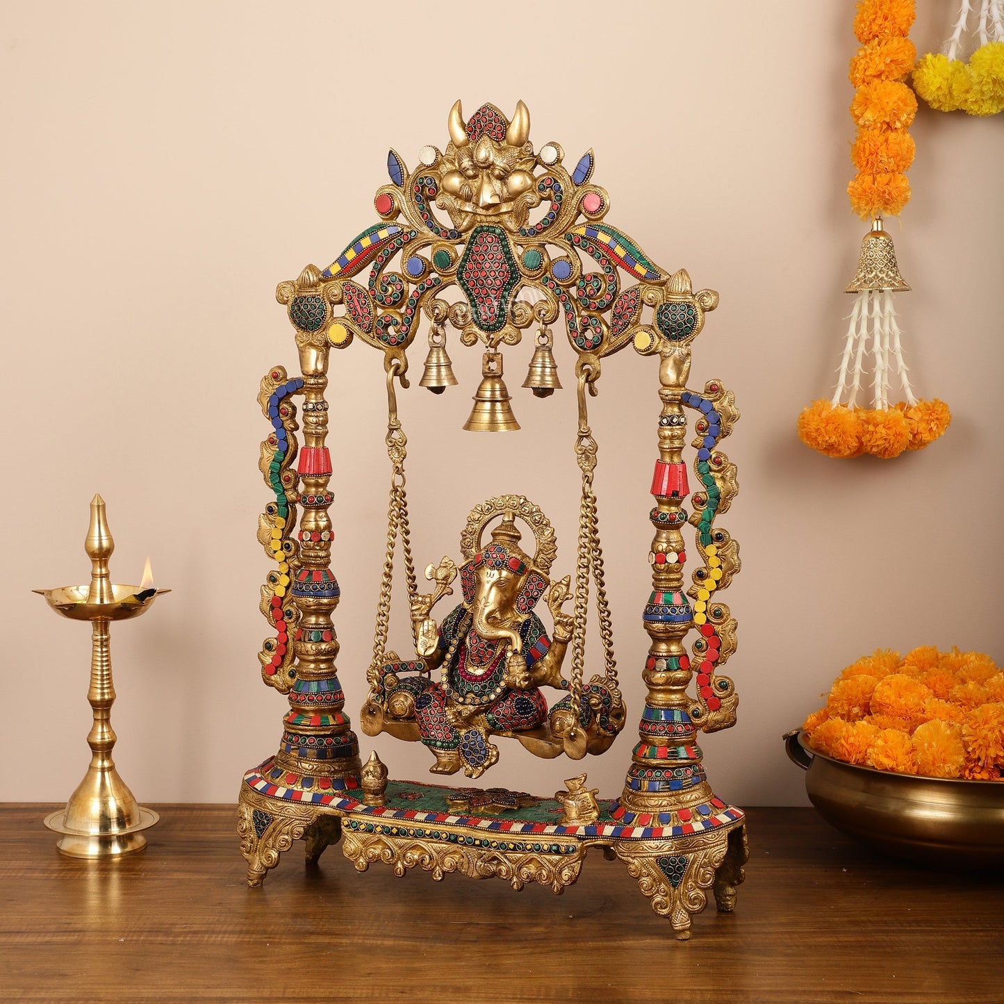 Brass Ganesha on swing large idol