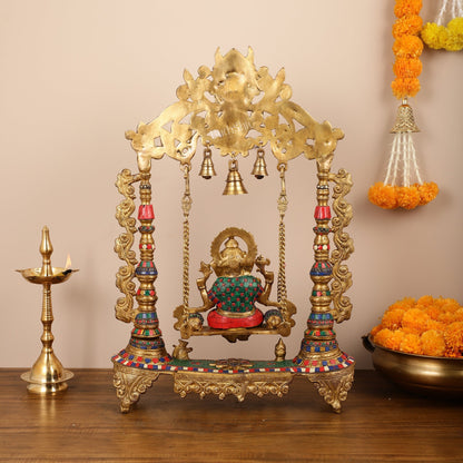 Brass Ganesha on swing large idol