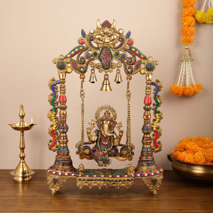 Brass Ganesha on swing large idol