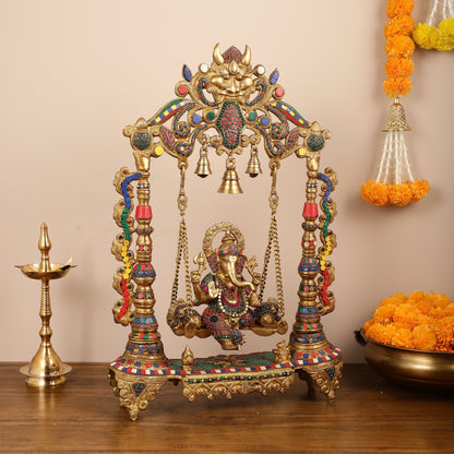 Brass Ganesha on swing large idol
