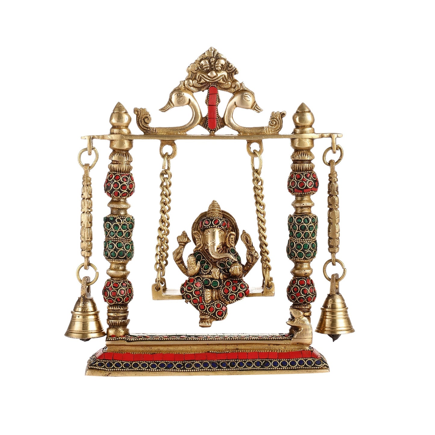 Brass Ganesha on Swing with Meenakari Stonework | Fine Craftsmanship