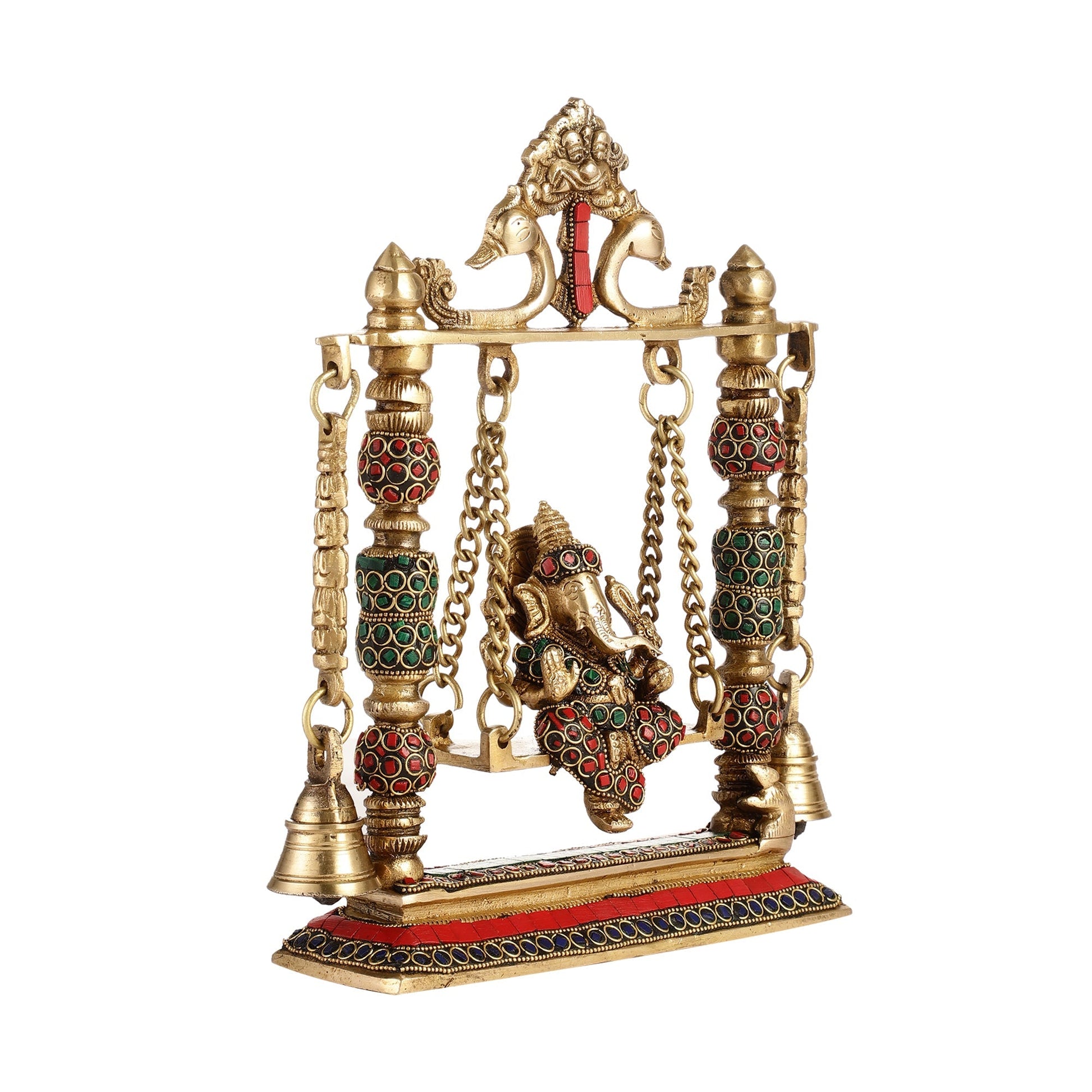 Brass Ganesha on Swing with Meenakari Stonework | Fine Craftsmanship