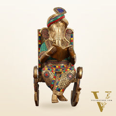 Brass Ganesha reading sitting on Chair 17"