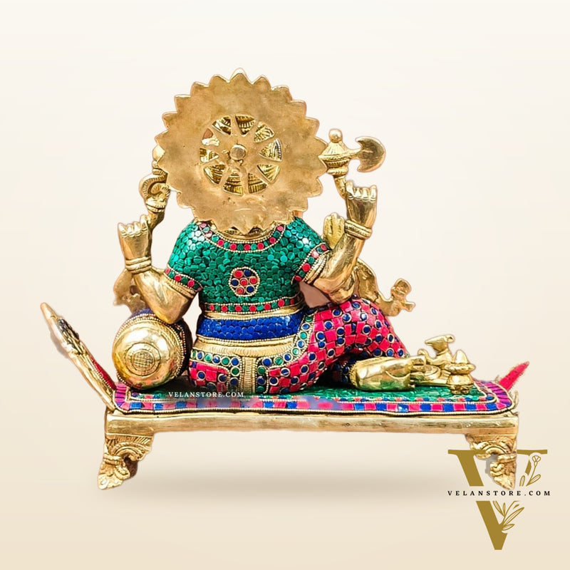 Brass Ganesha resting on diwan statue 13"