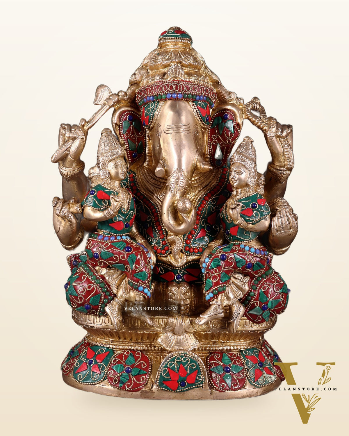 Brass Ganesha Riddhi Siddhi sculpture - 12 Inch