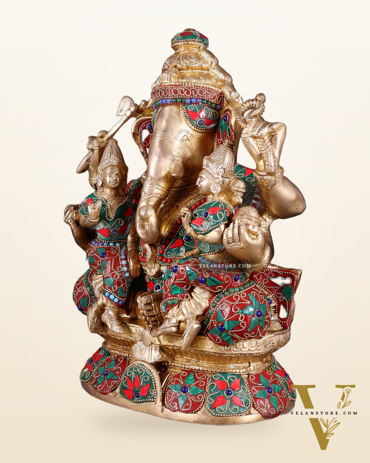 Brass Ganesha Riddhi Siddhi sculpture - 12 Inch