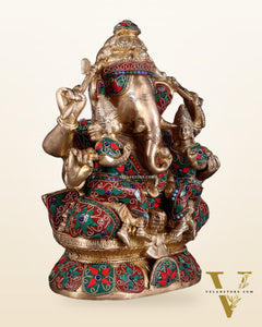 Brass Ganesha Riddhi Siddhi sculpture - 12 Inch