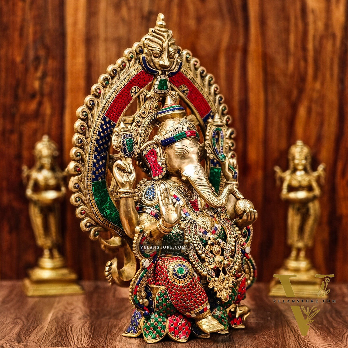Brass Ganesha Seated on Lotus Throne with Prabhavali 26"