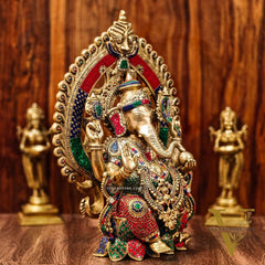 Brass Ganesha Seated on Lotus Throne with Prabhavali 26"