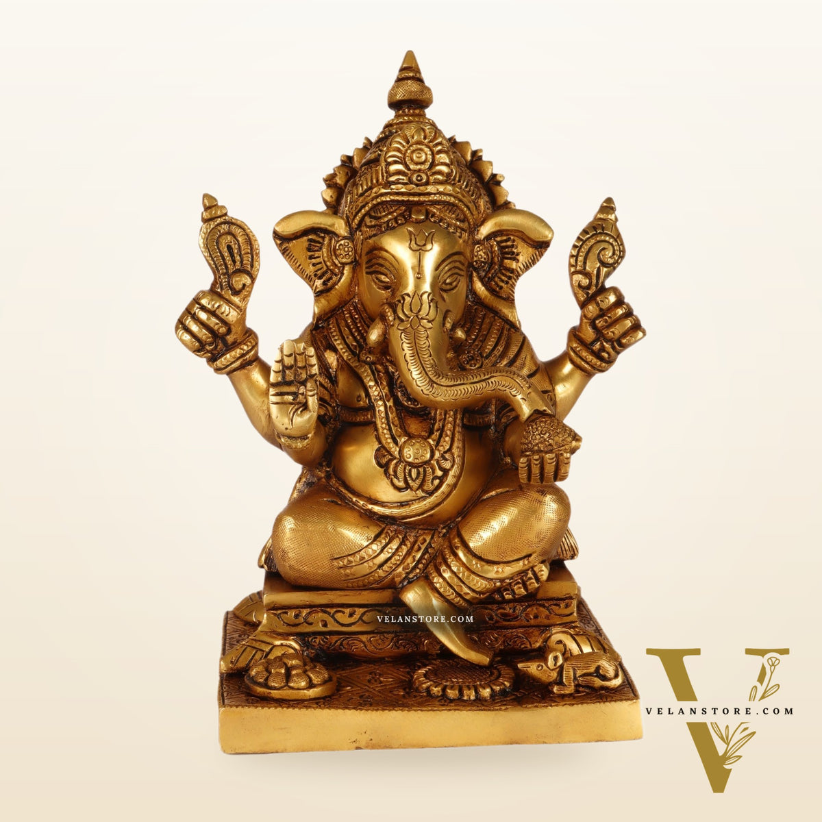 Brass Ganesha solid Brass statue 8 inch