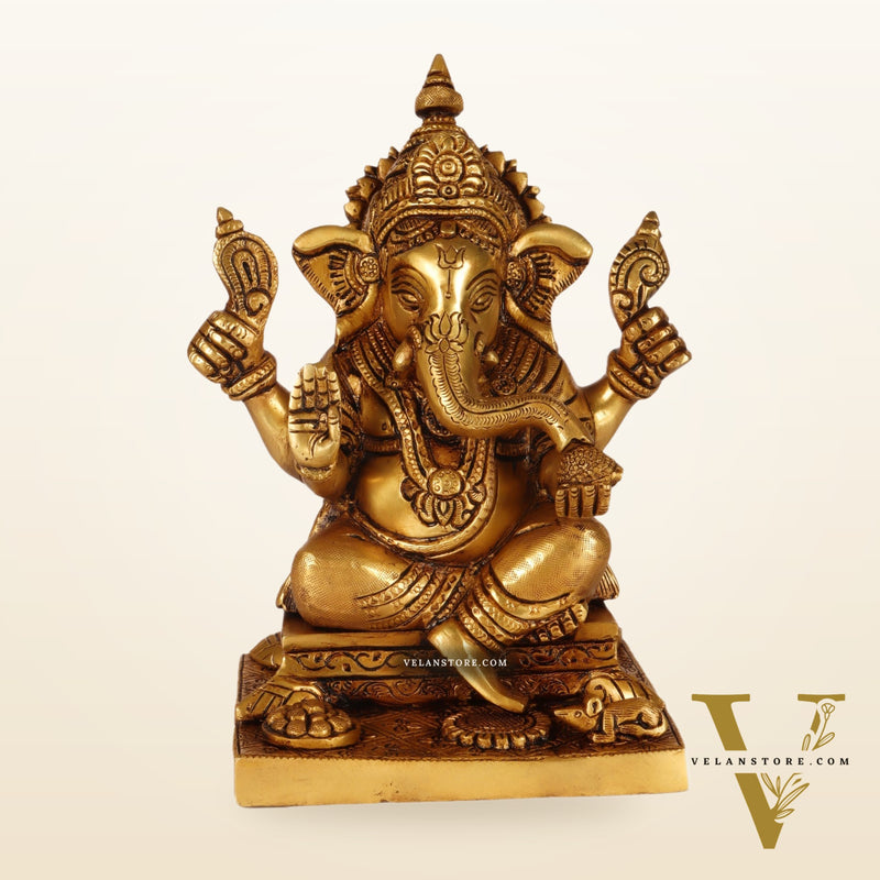 Brass Ganesha solid Brass statue 8 inch