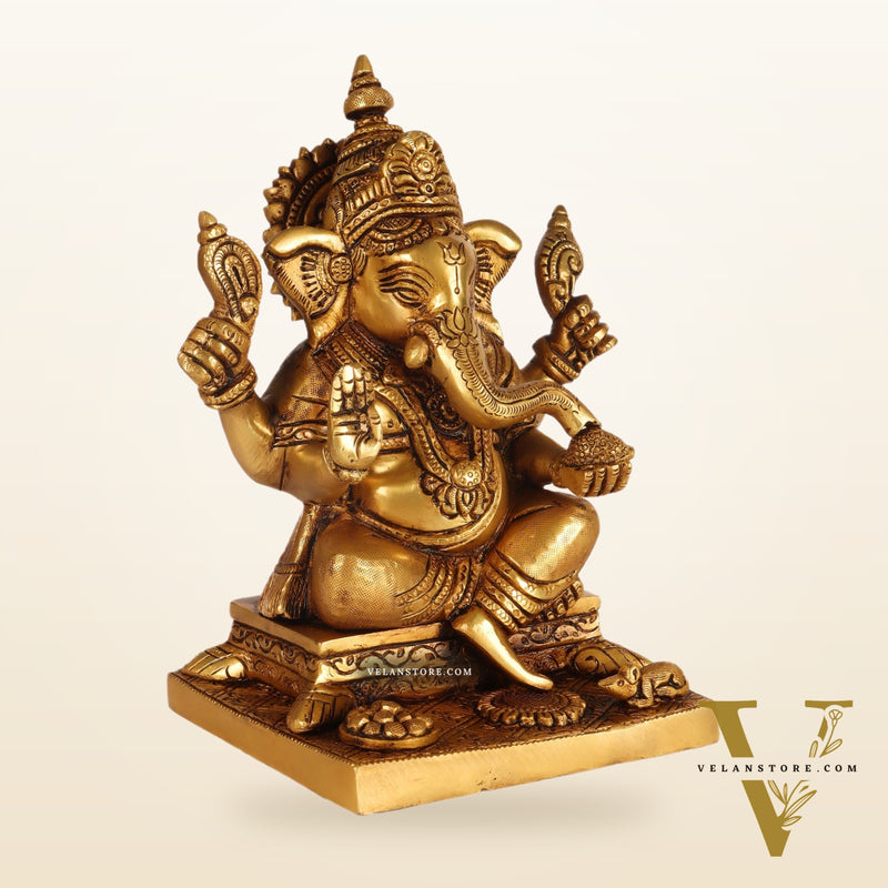 Brass Ganesha solid Brass statue 8 inch