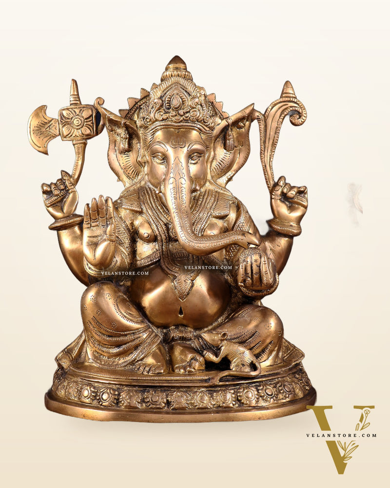 Brass Ganesha Statue - 12" matte finish