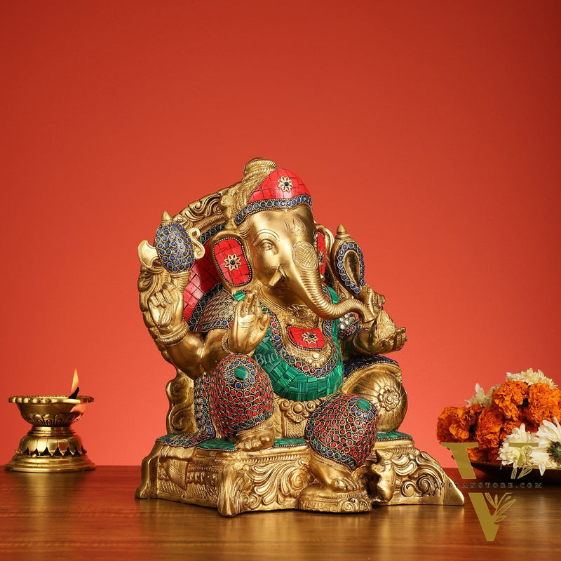 Brass Ganesha Statue - 13"