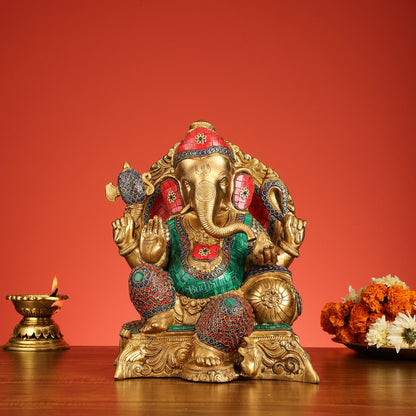 Brass Ganesha Statue - 13"