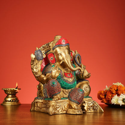 Brass Ganesha Statue - 13"