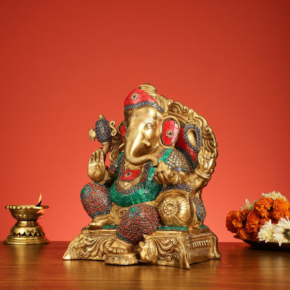 Brass Ganesha Statue - 13"