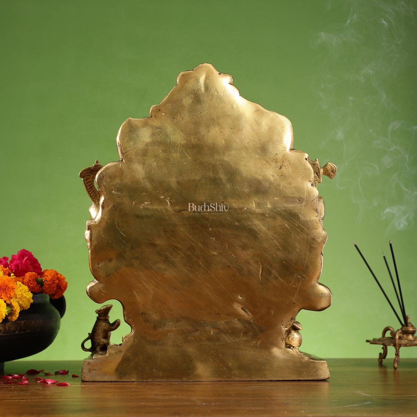 Brass Ganesha Statue straight trunk unique statue 16"