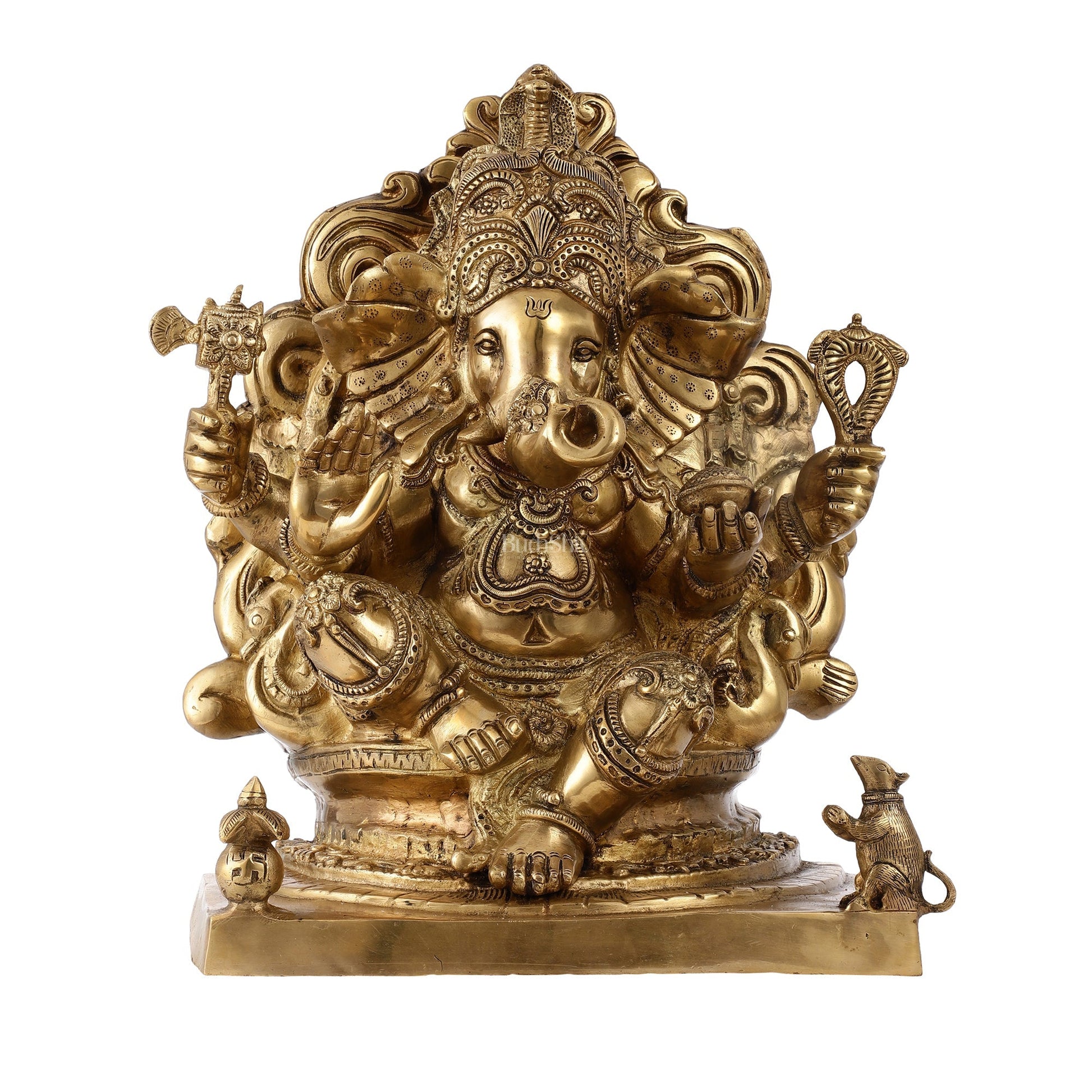 Brass Ganesha Statue straight trunk unique statue 16"