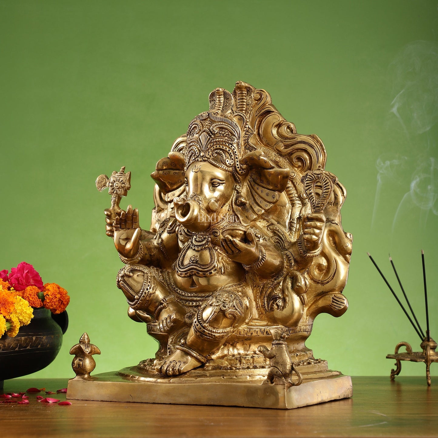 Brass Ganesha Statue straight trunk unique statue 16"