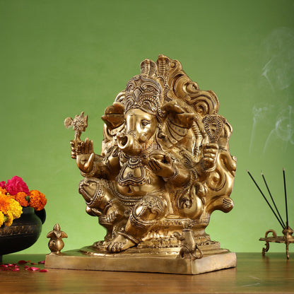 Brass Ganesha Statue straight trunk unique statue 16"