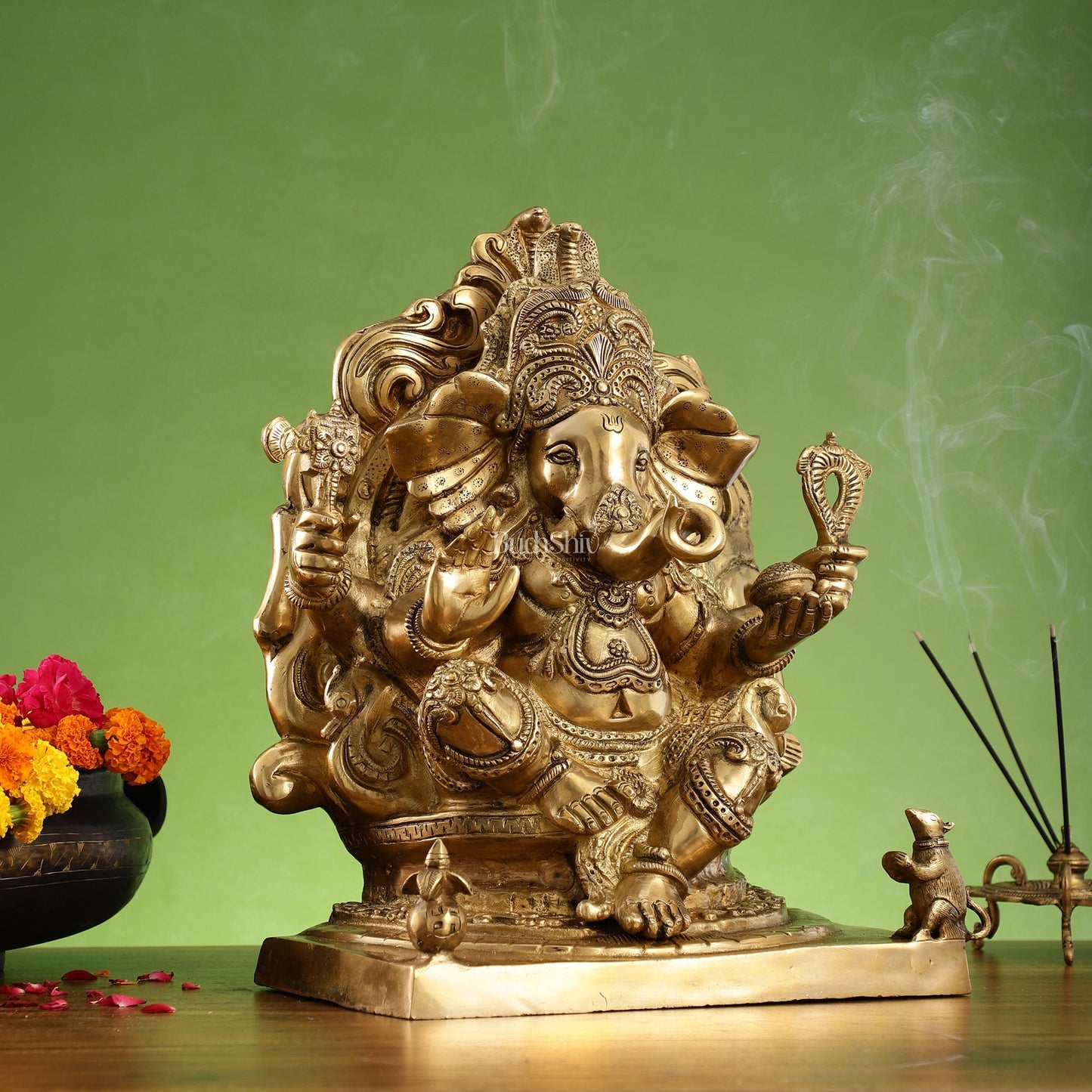 Brass Ganesha Statue straight trunk unique statue 16"