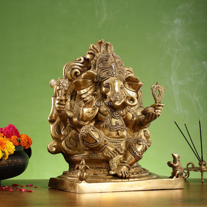 Brass Ganesha Statue straight trunk unique statue 16"