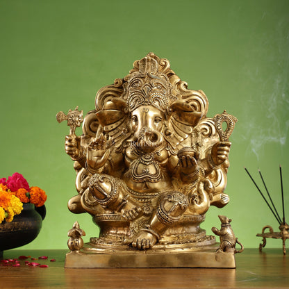 Brass Ganesha Statue straight trunk unique statue 16"