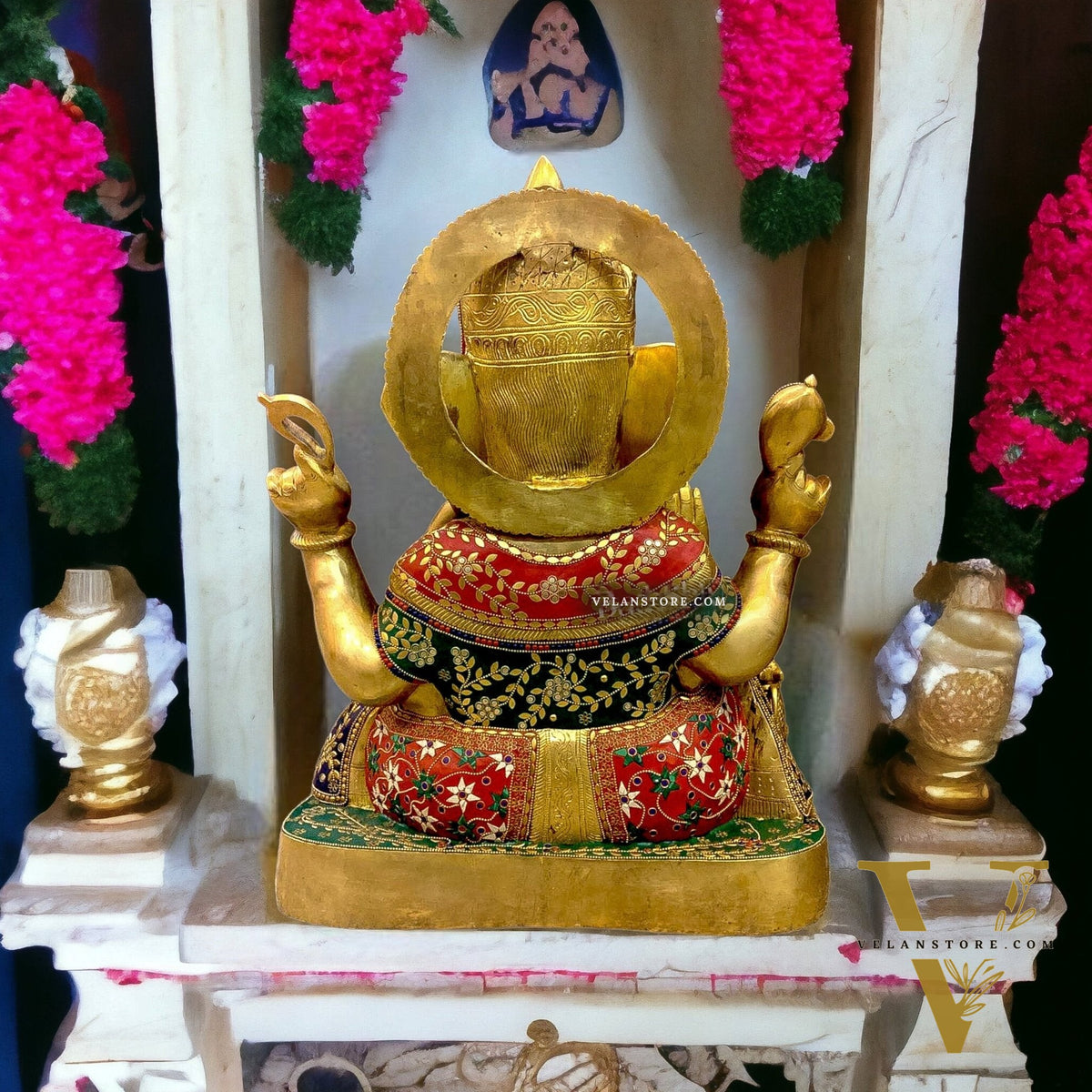 Brass Ganesha Statue 22" with stonework