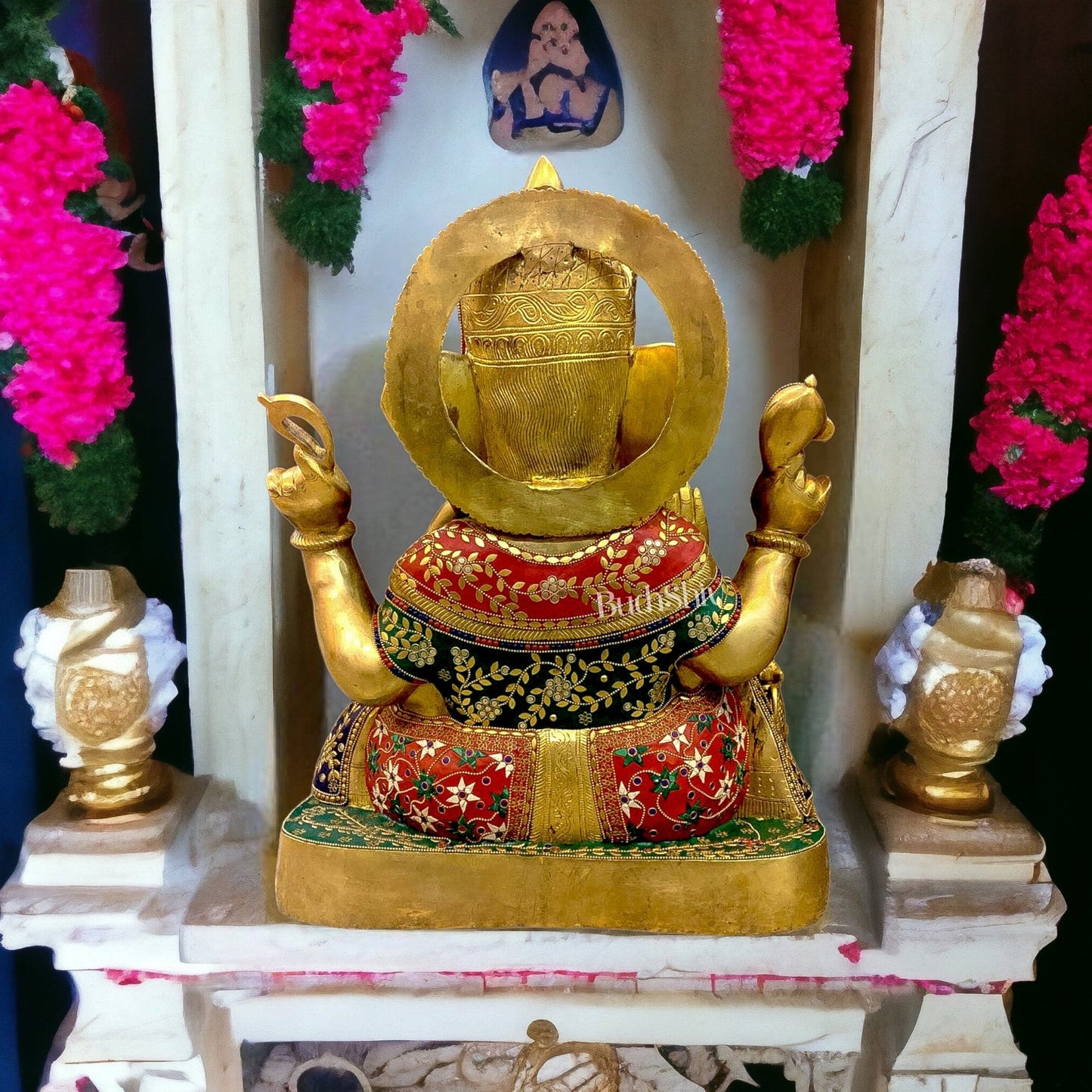Brass Ganesha Statue 22" with stonework