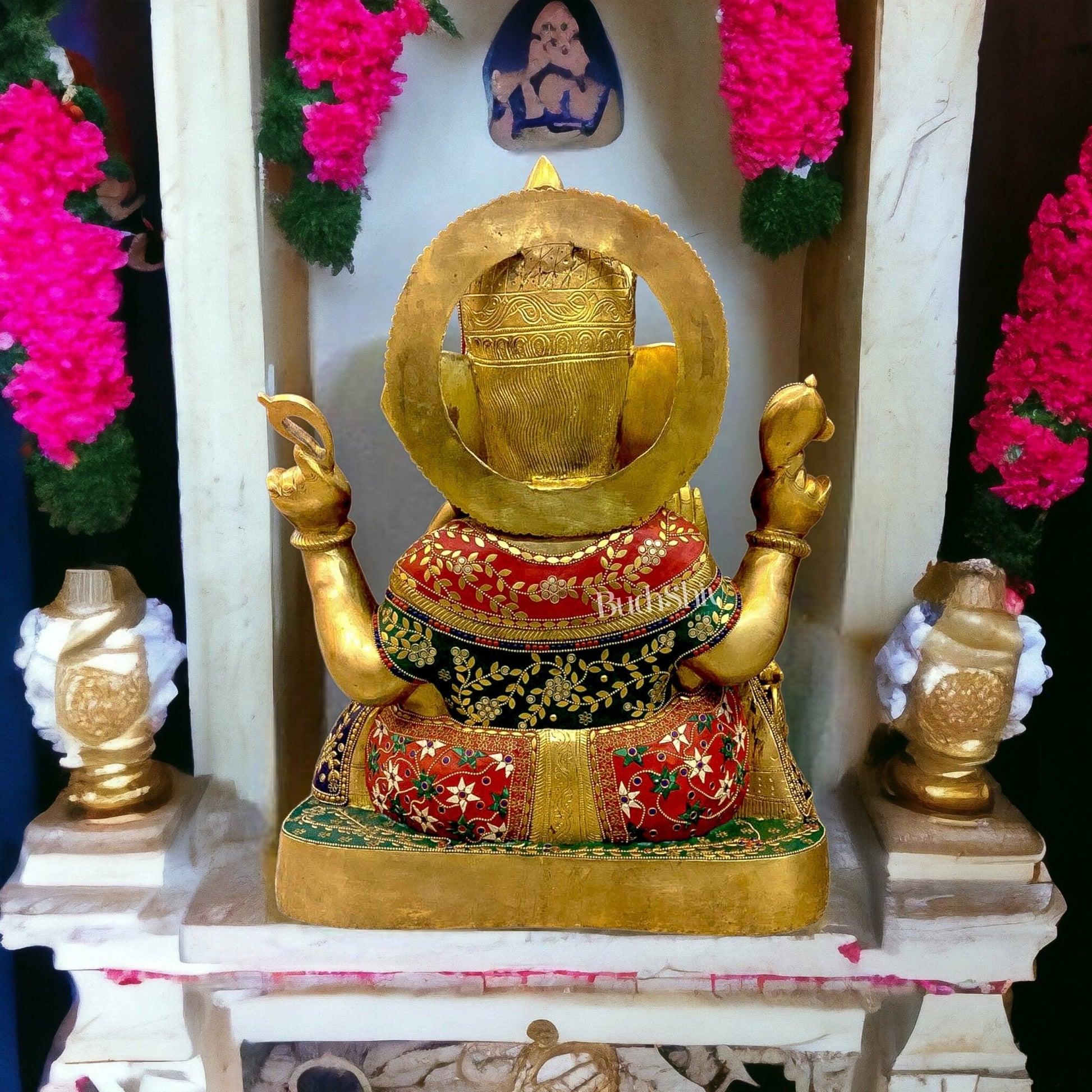 Brass Ganesha Statue 22" with stonework