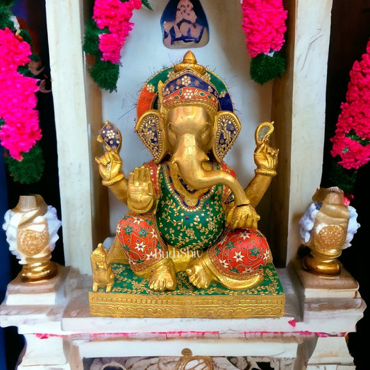 Brass Ganesha Statue 22" with stonework