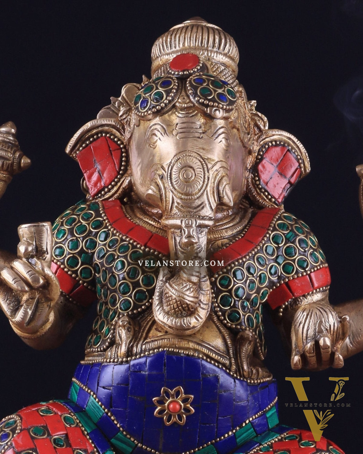 Brass Ganesha Statue - Divine Chola art 12" Right side trunk Multicolour
