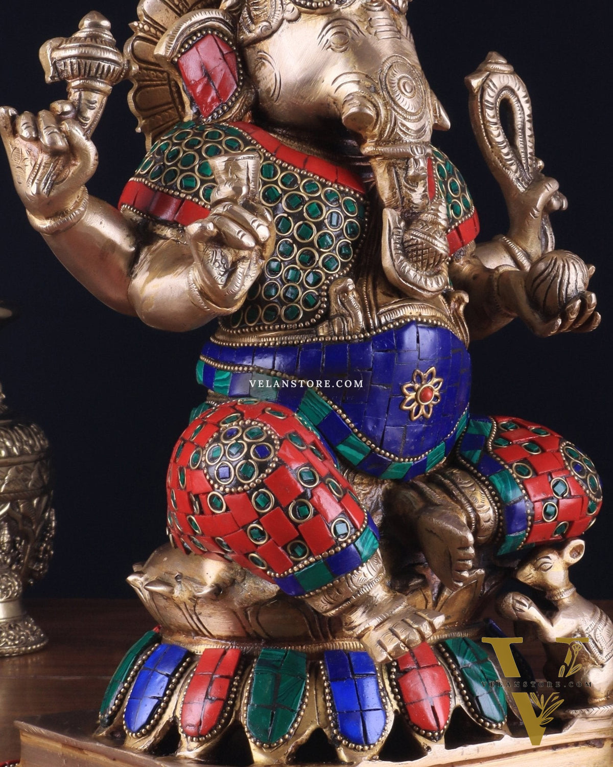 Brass Ganesha Statue - Divine Chola art 12" Right side trunk Multicolour