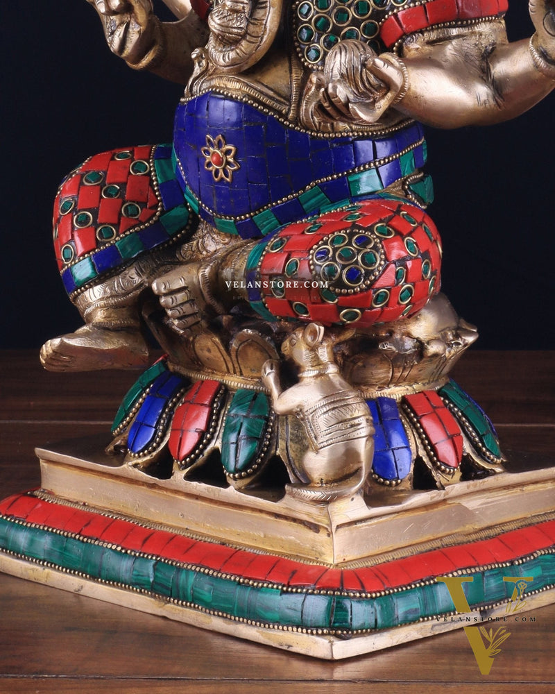 Brass Ganesha Statue - Divine Chola art 12" Right side trunk Multicolour