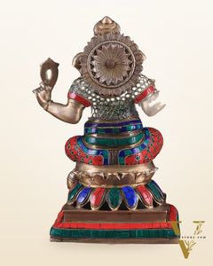 Brass Ganesha Statue - Divine Chola art 12" Right side trunk Multicolour
