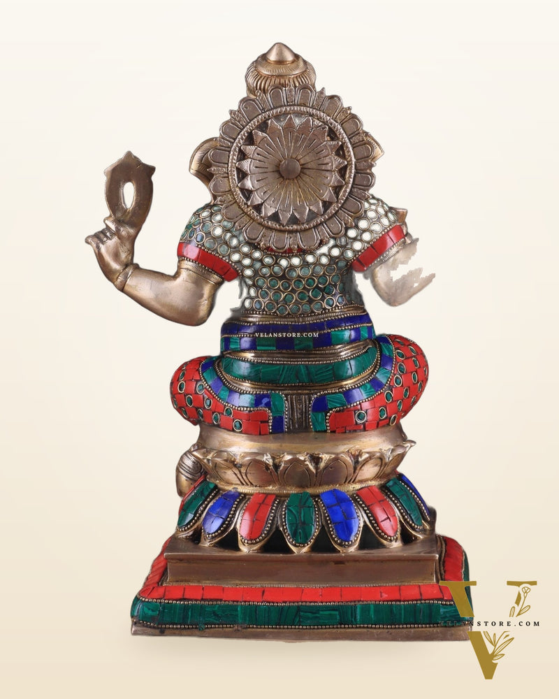 Brass Ganesha Statue - Divine Chola art 12" Right side trunk Multicolour