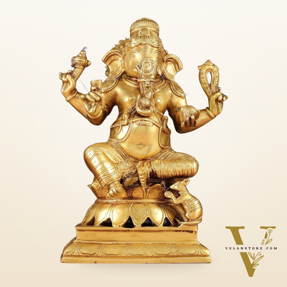 Brass Ganesha Statue - Divine Chola art 12" Right side trunk