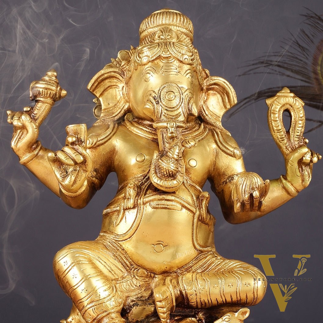 Brass Ganesha Statue - Divine Chola art 12" Right side trunk