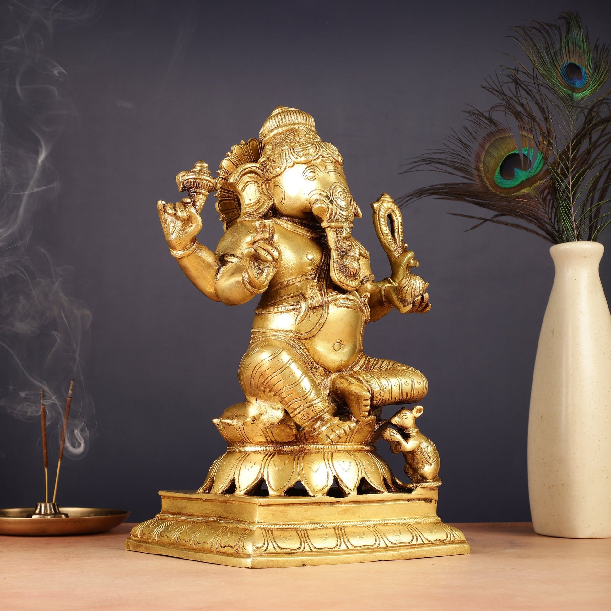 Brass Ganesha Statue - Divine Chola art 12" Right side trunk