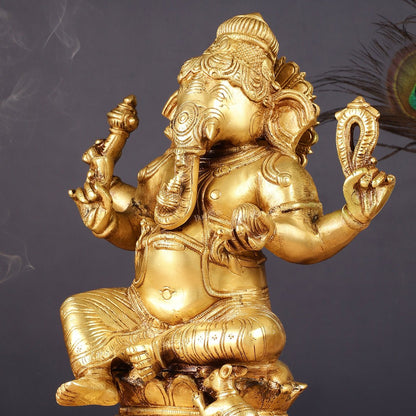 Brass Ganesha Statue - Divine Chola art 12" Right side trunk